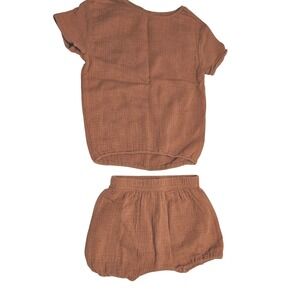 Quincy Mae Set Toddler Kids Rust Brown Gauze Bubble Romper Top Shorts 2T 3T